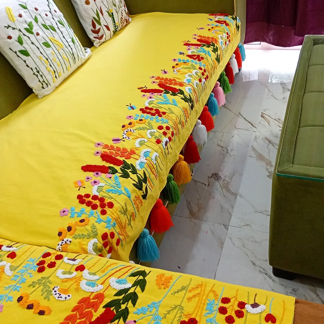 Hand-Embroidered Sofa Cover