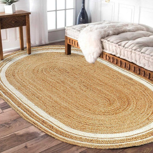 PATEL FABRICS: Natural Oval Shape Jute Runner Rug for Living Room 2X3 Feet