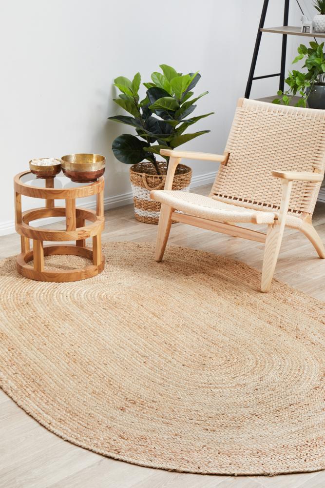 PATEL FABRICS: Natural Oval Shape Jute Runner Rug for Living Room 2X3 Feet