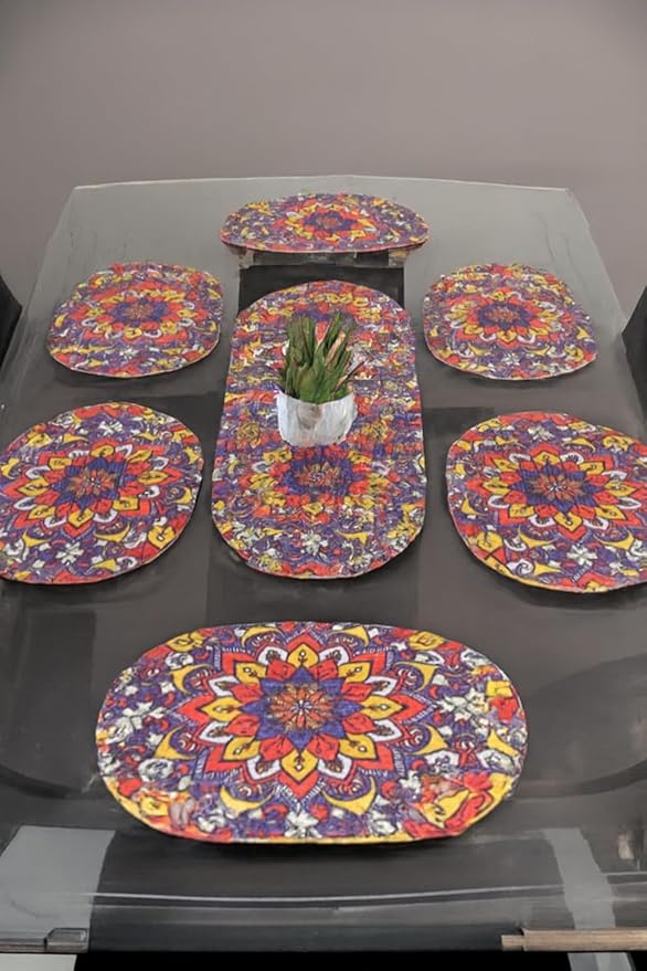 Table Mats Set of 6 with Table Runner - Non Slip, Heat Resistant, Jute Cotton Blend for Dining Room Decor