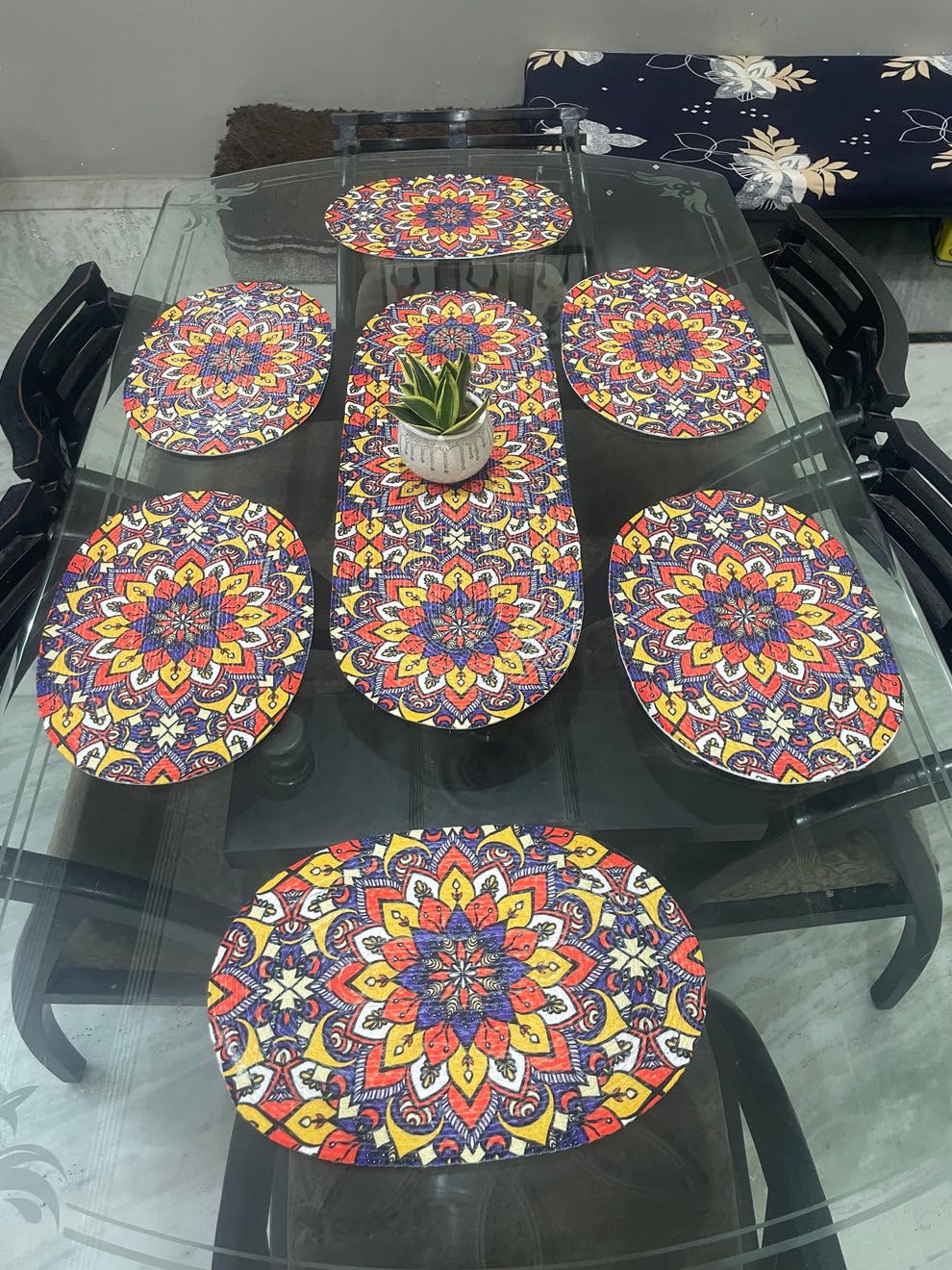 Table Mats Set of 6 with Table Runner - Non Slip, Heat Resistant, Jute Cotton Blend for Dining Room Decor