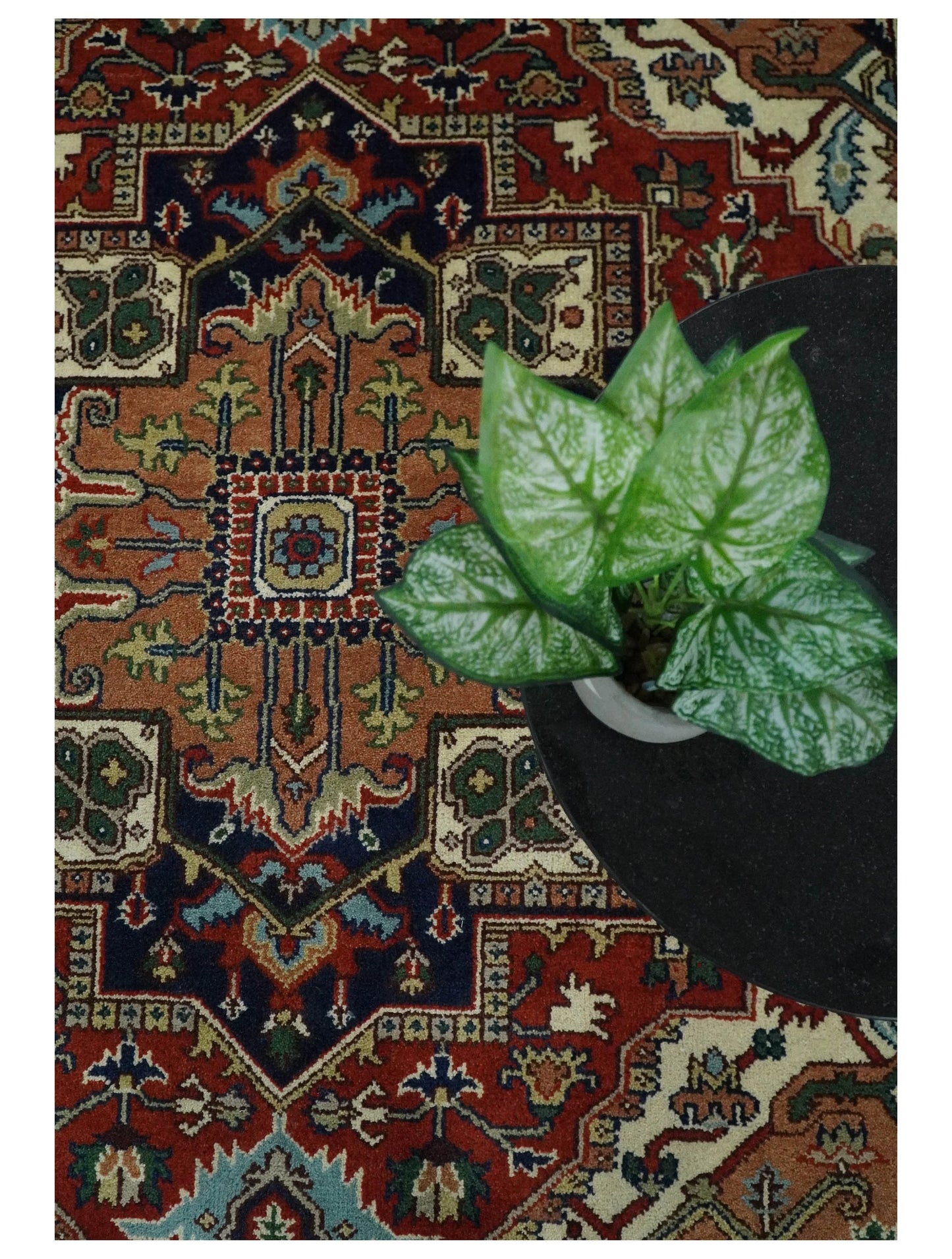 Rust and Blue Traditional Hand Knotted Printed Rug, Living Room, Bedroom and Dinning Rug