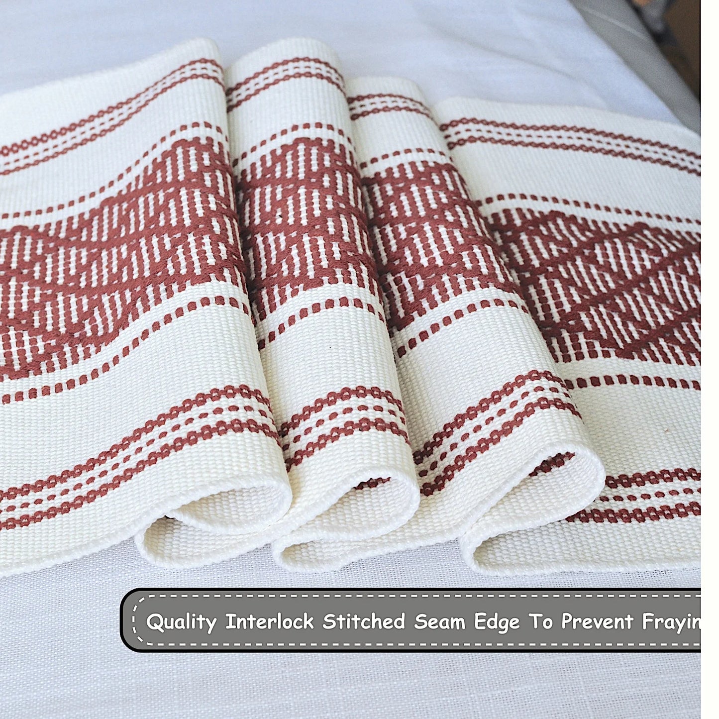 Boho Dining Table Runner with Tassels 16 x 72 Inches, Rust Brown and Cream | Boho Dresser Scarf / Farmhouse Cotton Woven Console Table or Buffet Top Cover