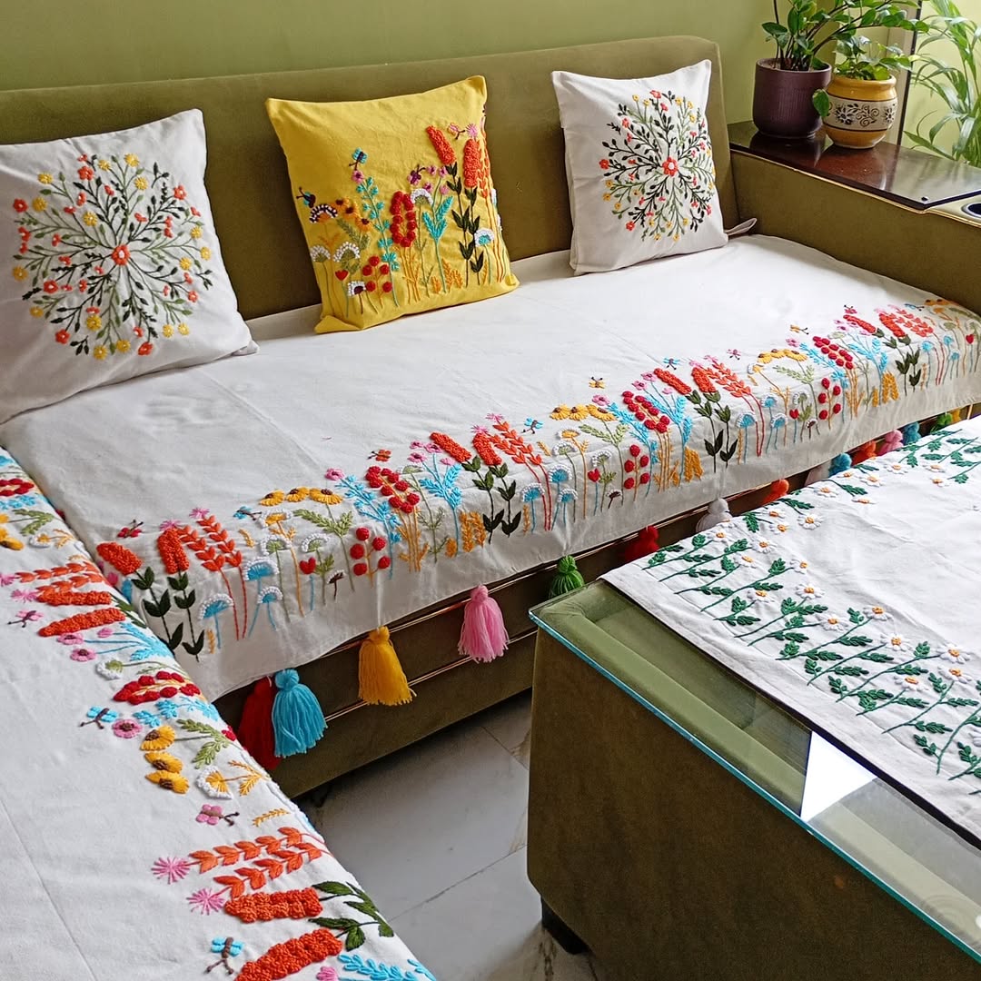 Hand- Embroidered Sofa Cover
