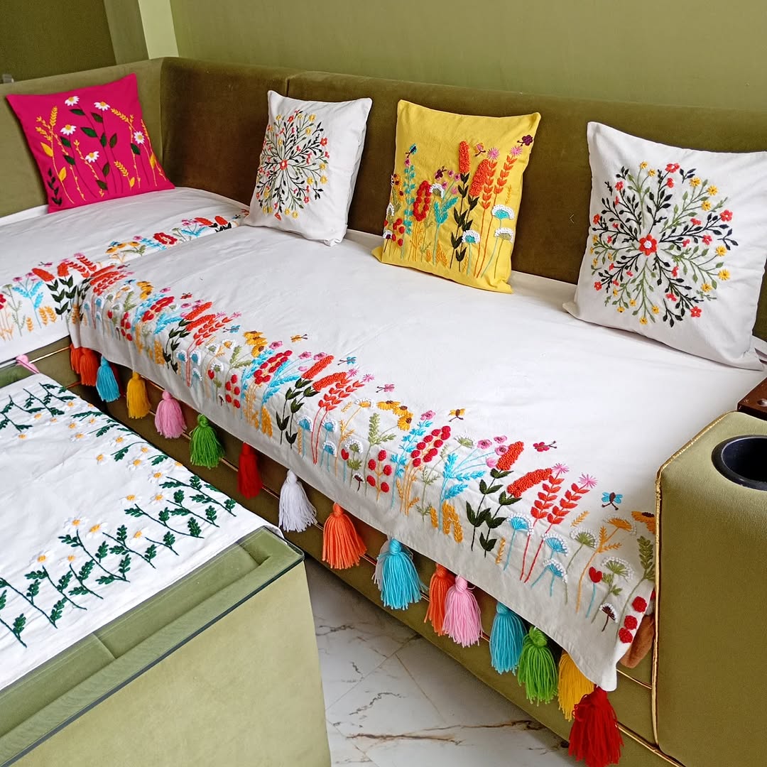 Hand- Embroidered Sofa Cover