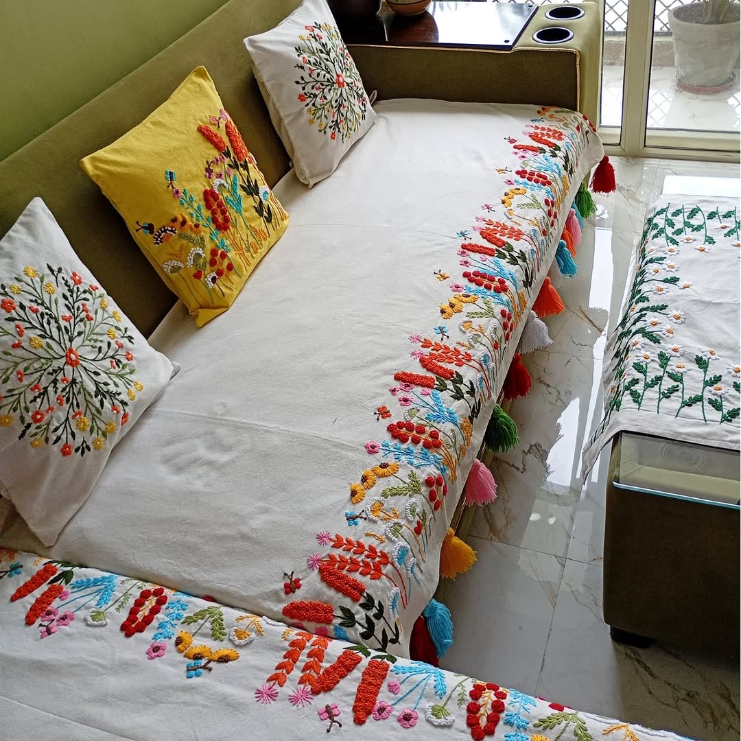 Hand- Embroidered Sofa Cover