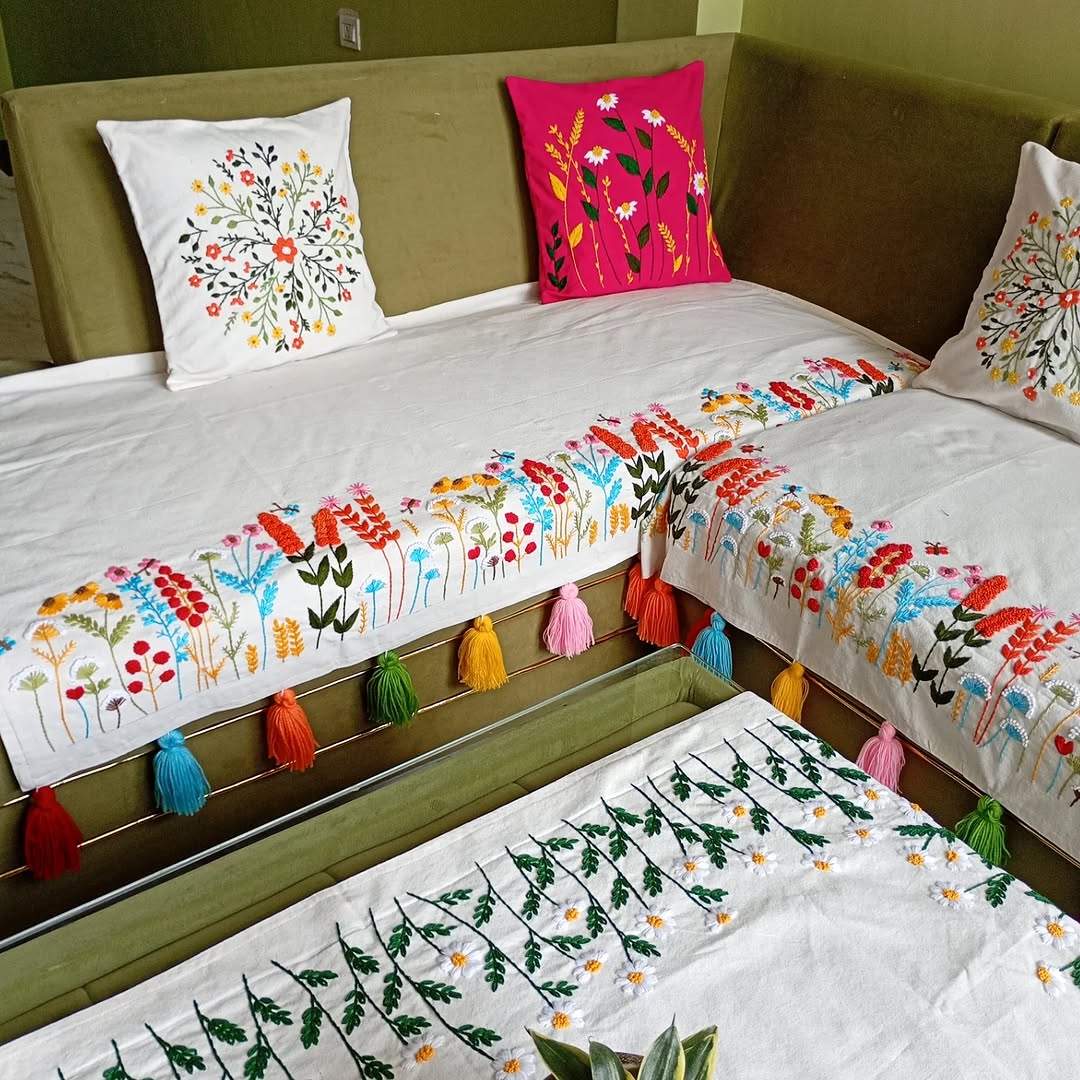 Hand- Embroidered Sofa Cover