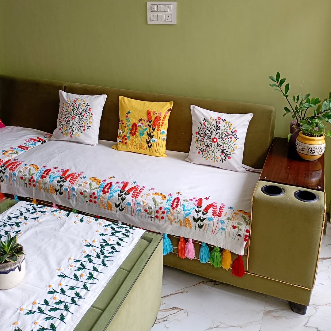 Hand- Embroidered Sofa Cover