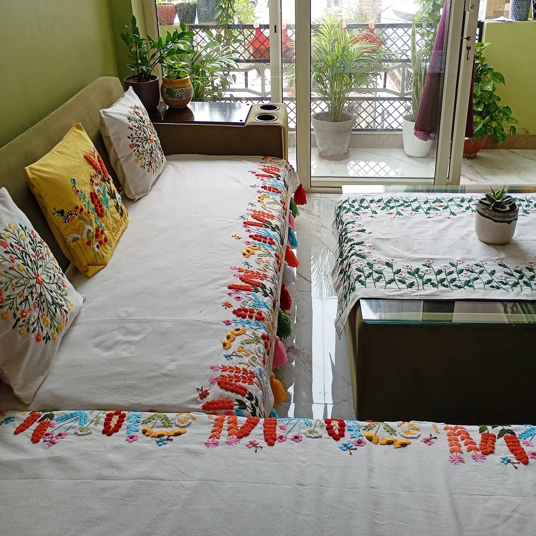 Hand- Embroidered Sofa Cover