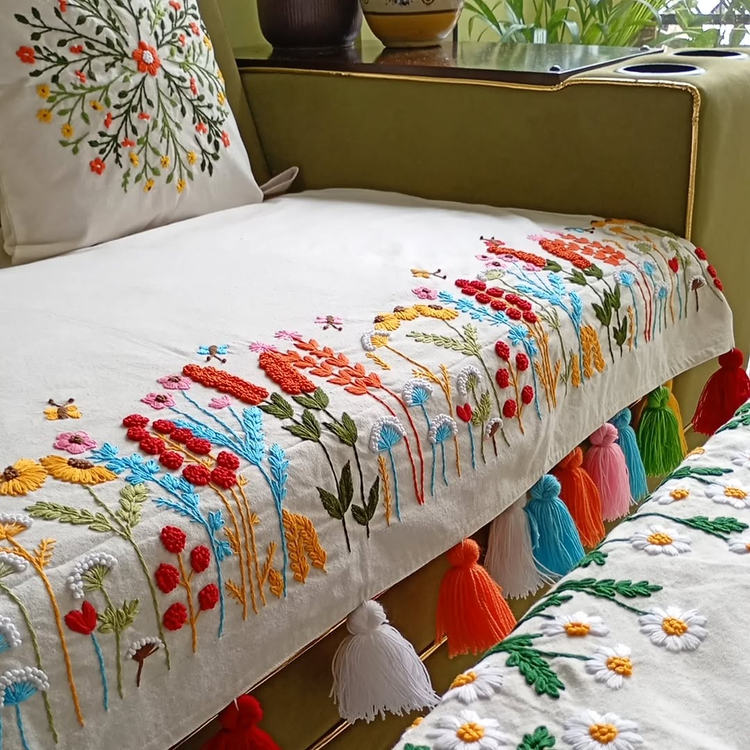 Hand- Embroidered Sofa Cover
