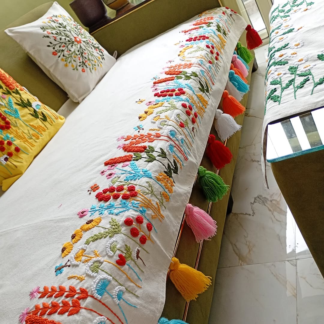 Hand- Embroidered Sofa Cover