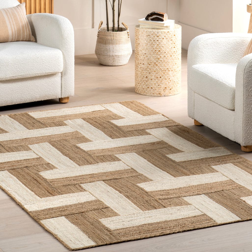 Florentina Geometric 4' x 6' Jute Area Rug for Dining Room Rug Neutral Rug Living Room Rug Kitchen, Natural/Ivory