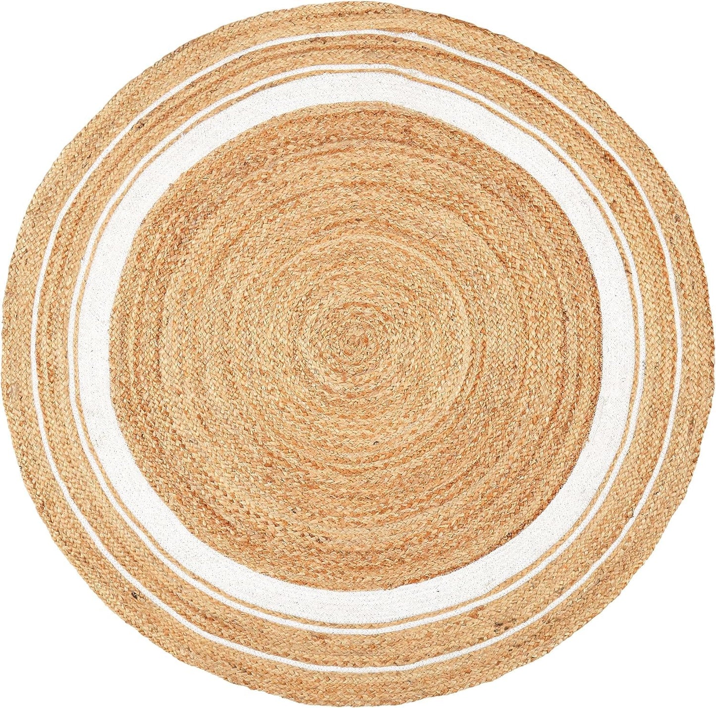 PATEL FABRICS : Handwoven Jute and White Cotton Round Carpet | Rug Area, Floormat | for Your Home, Bedroom & Office (Multi, (70 Cm, White)