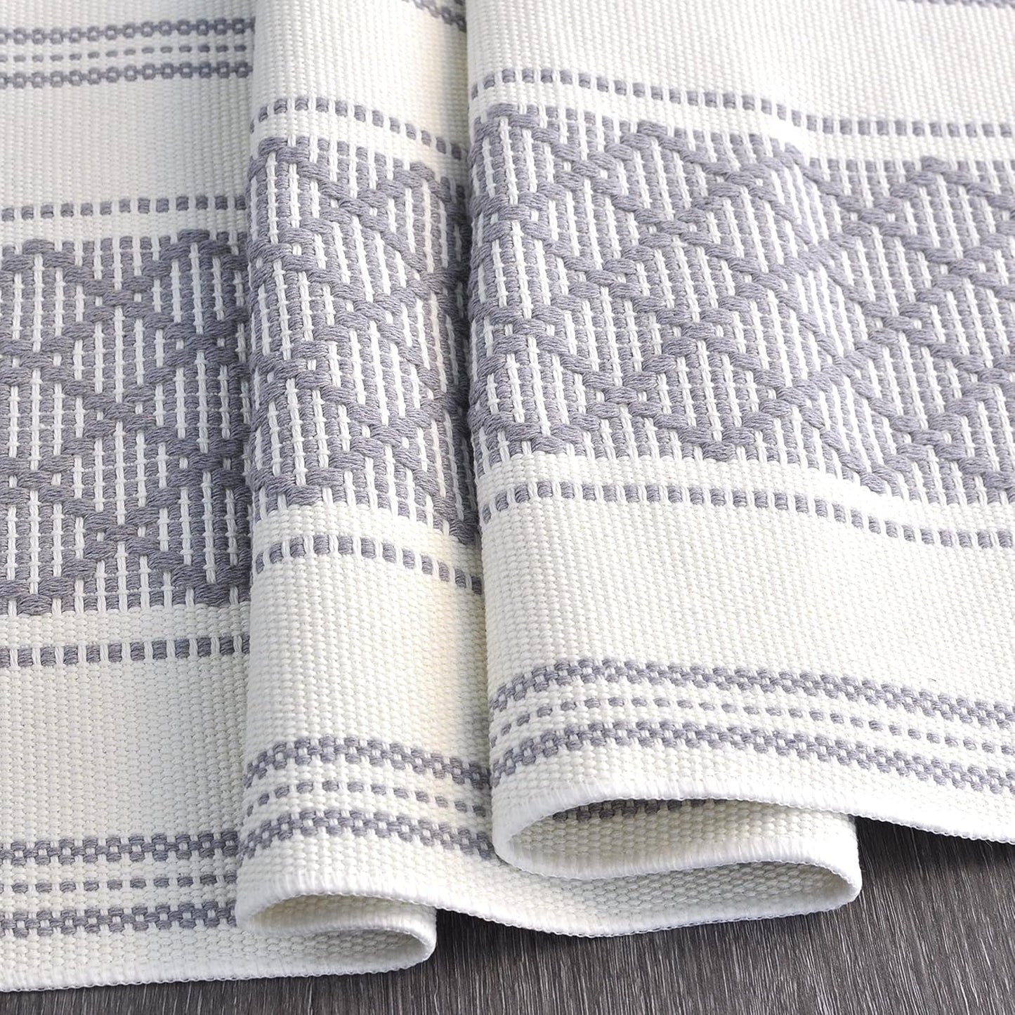 Grey Table Runner with Tassel 14x72 Inches Gray & Cream Checks Geometric Design , Woven Washable Heavy Dresser Scarf and Topper for Bedroom, Farmhouse Entry Console Table Cover Vintage Checkered Style