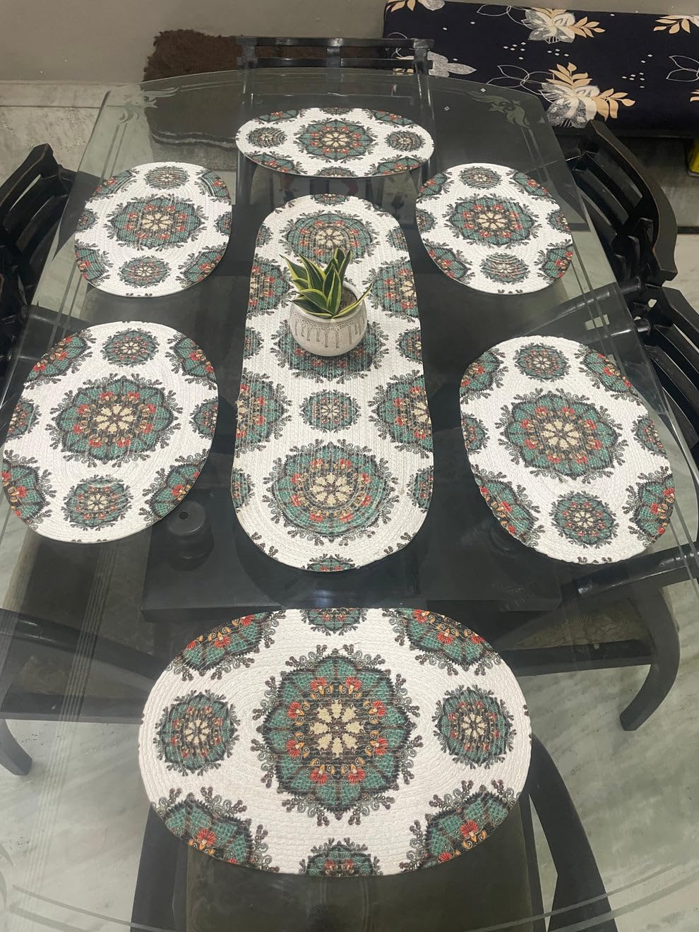 Table Mats Set of 6 with Table Runner - Non Slip, Heat Resistant, Jute Cotton Blend for Dining Room Decor