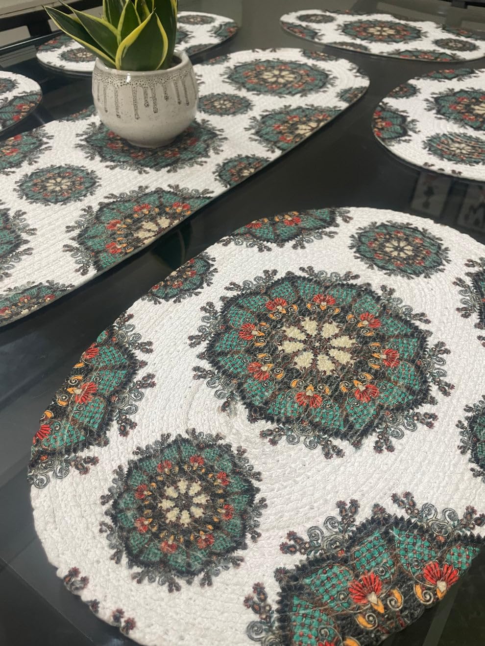 Table Mats Set of 6 with Table Runner - Non Slip, Heat Resistant, Jute Cotton Blend for Dining Room Decor